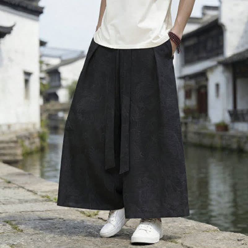 Buddha Stones Summer Casual Tang Style Drawstring Dragon Ankle Pants Men's Wide Leg Pants - image 14