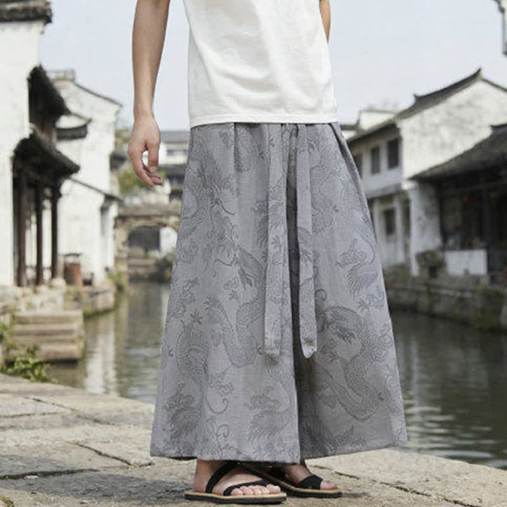 Buddha Stones Summer Casual Tang Style Drawstring Dragon Ankle Pants Men's Wide Leg Pants - image 29