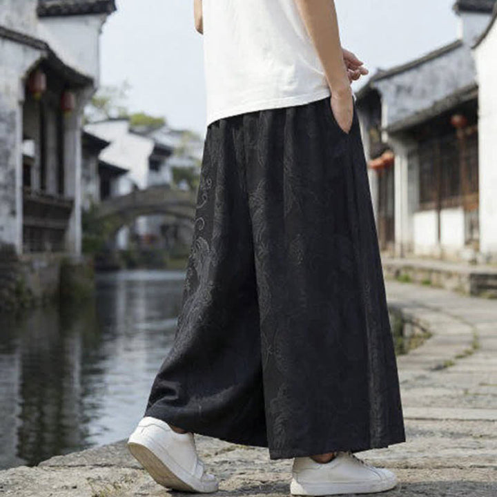 Buddha Stones Summer Casual Tang Style Drawstring Dragon Ankle Pants Men's Wide Leg Pants - image 13