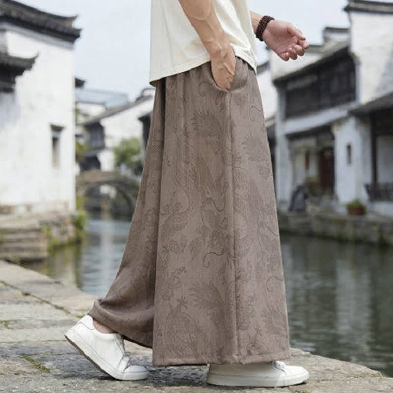 Buddha Stones Summer Casual Tang Style Drawstring Dragon Ankle Pants Men's Wide Leg Pants - image 20