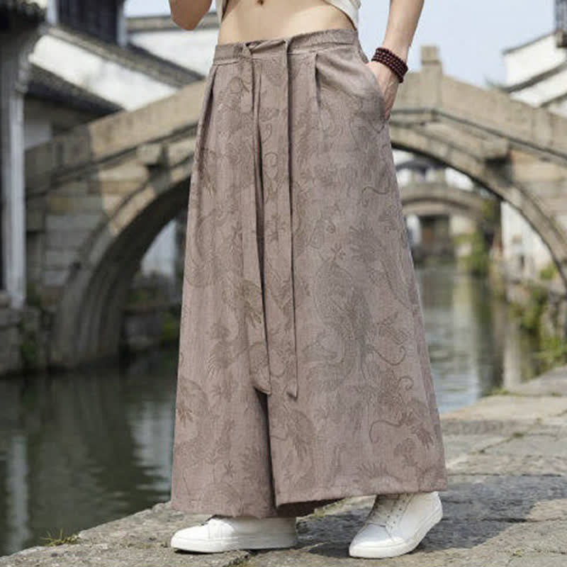 Buddha Stones Summer Casual Tang Style Drawstring Dragon Ankle Pants Men's Wide Leg Pants - image 19