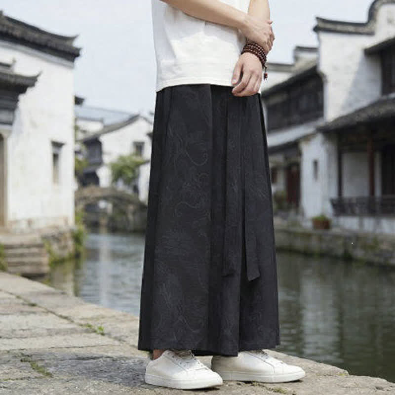 Buddha Stones Summer Casual Tang Style Drawstring Dragon Ankle Pants Men's Wide Leg Pants - image 10