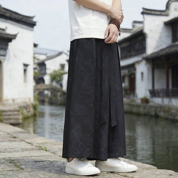 Buddha Stones Summer Casual Tang Style Drawstring Dragon Ankle Pants Men's Wide Leg Pants - image 10