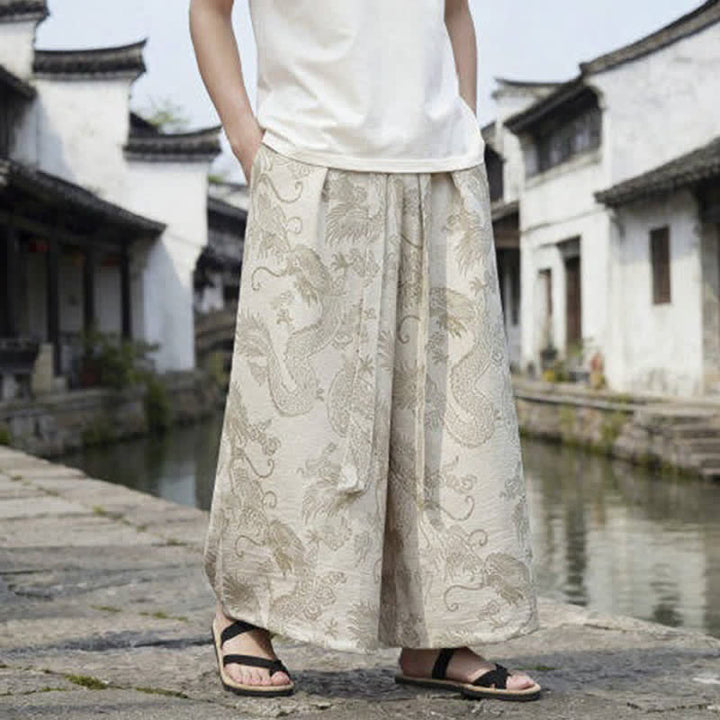 Buddha Stones Summer Casual Tang Style Drawstring Dragon Ankle Pants Men's Wide Leg Pants - image 39