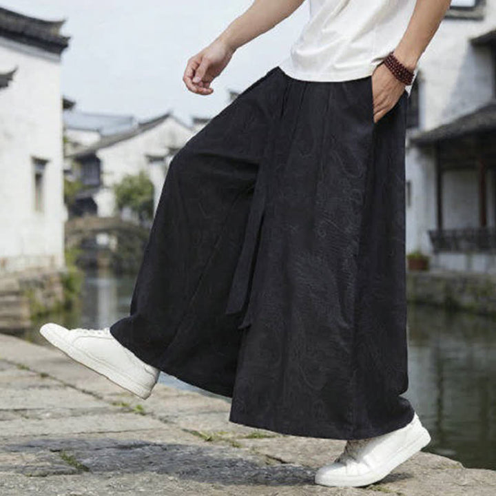 Buddha Stones Summer Casual Tang Style Drawstring Dragon Ankle Pants Men's Wide Leg Pants - image 15