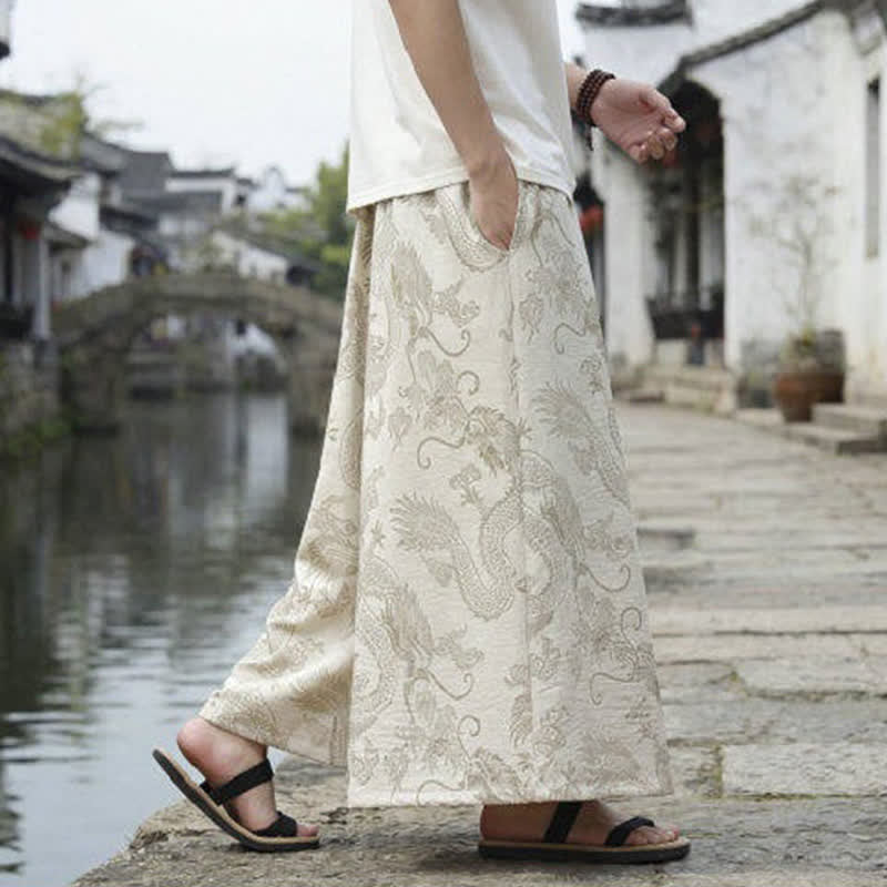 Buddha Stones Summer Casual Tang Style Drawstring Dragon Ankle Pants Men's Wide Leg Pants - image 41
