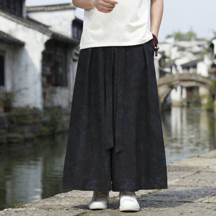 Buddha Stones Summer Casual Tang Style Drawstring Dragon Ankle Pants Men's Wide Leg Pants - Black - US/UK/AU46，EU56 (5XL) - image 9