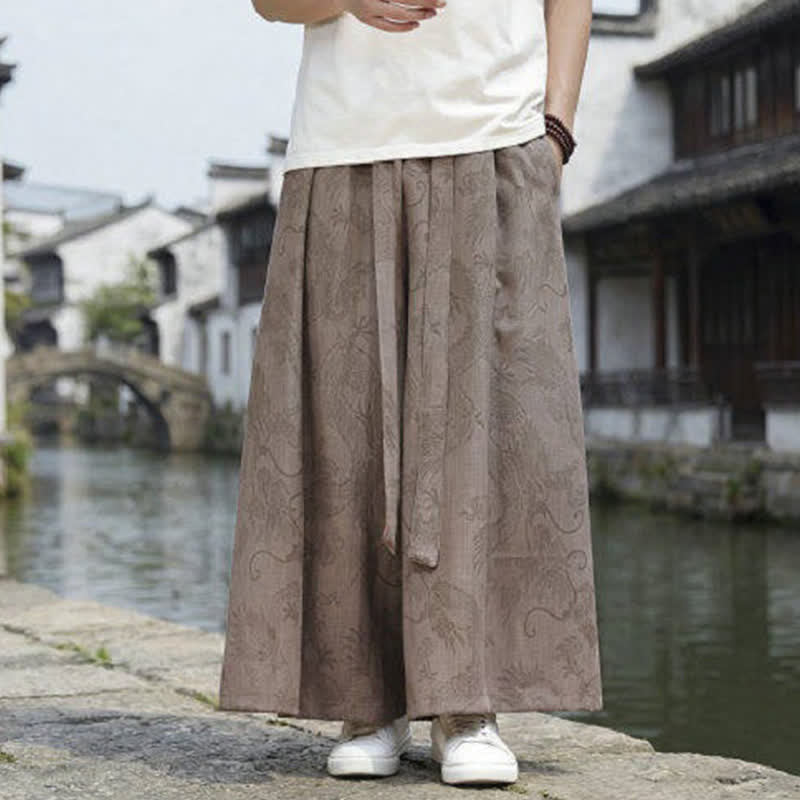Buddha Stones Summer Casual Tang Style Drawstring Dragon Ankle Pants Men's Wide Leg Pants - Tan - US/UK/AU46，EU56 (5XL) - image 17