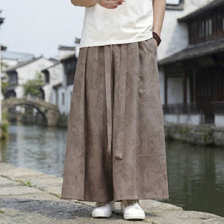 Buddha Stones Summer Casual Tang Style Drawstring Dragon Ankle Pants Men's Wide Leg Pants - Tan - US/UK/AU46，EU56 (5XL) - image 17