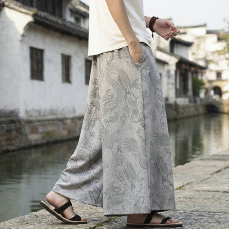 Buddha Stones Summer Casual Tang Style Drawstring Dragon Ankle Pants Men's Wide Leg Pants - image 28