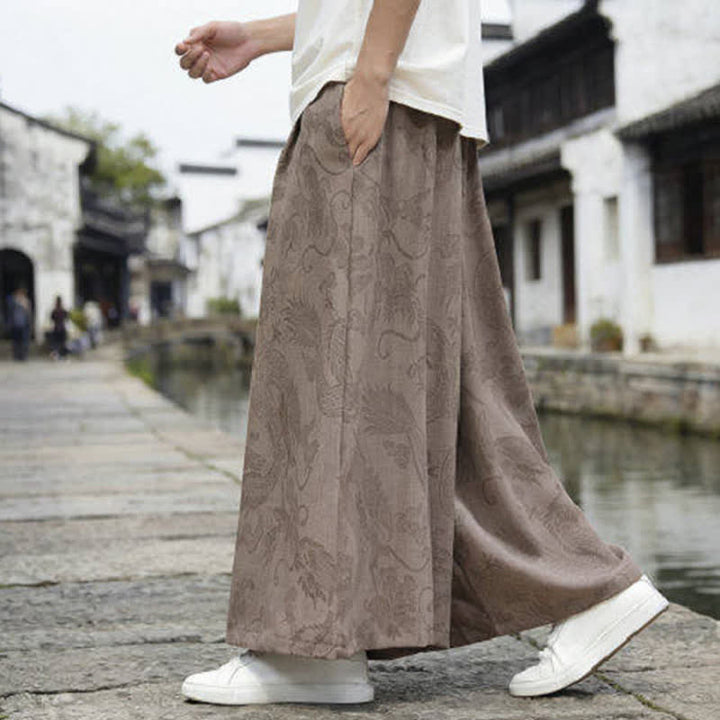 Buddha Stones Summer Casual Tang Style Drawstring Dragon Ankle Pants Men's Wide Leg Pants - image 21