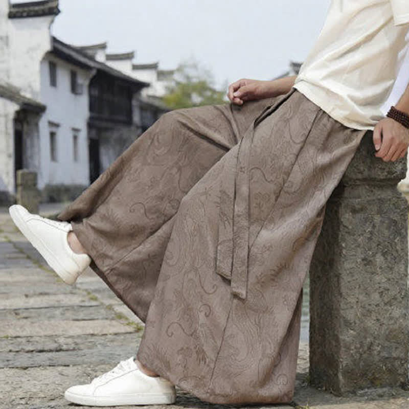 Buddha Stones Summer Casual Tang Style Drawstring Dragon Ankle Pants Men's Wide Leg Pants - image 24