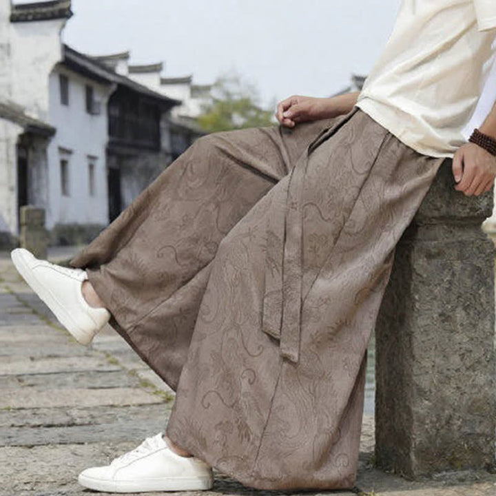 Buddha Stones Summer Casual Tang Style Drawstring Dragon Ankle Pants Men's Wide Leg Pants - image 24