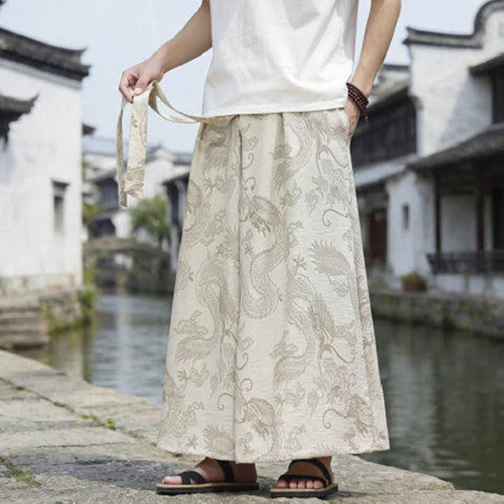 Buddha Stones Summer Casual Tang Style Drawstring Dragon Ankle Pants Men's Wide Leg Pants - image 40