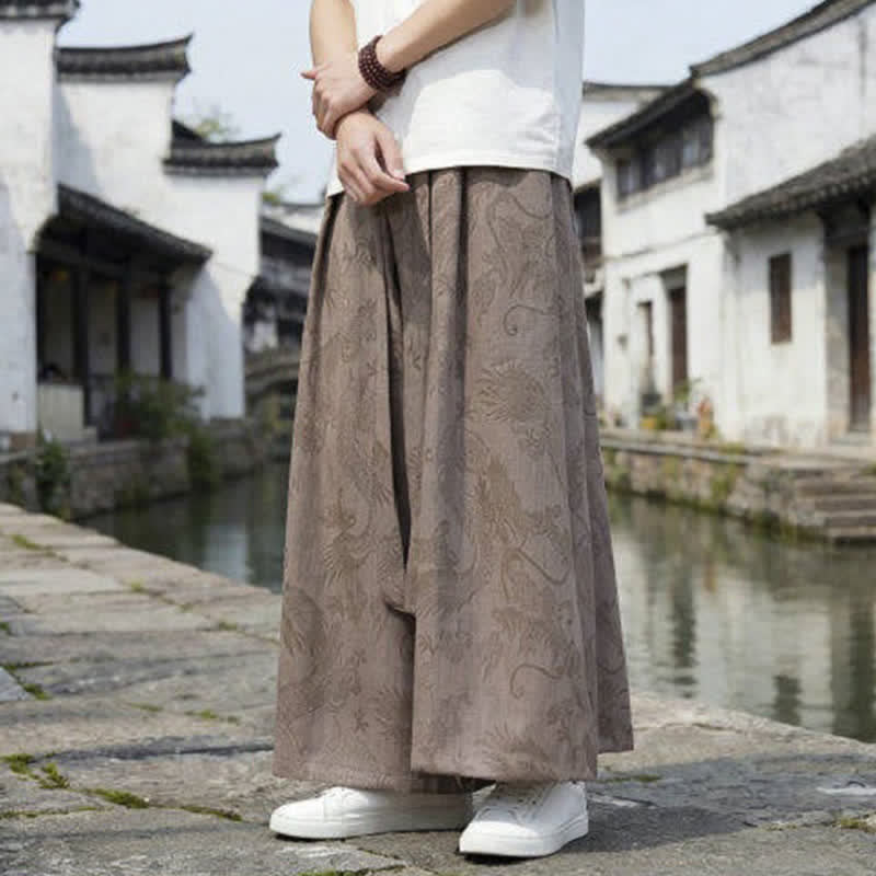 Buddha Stones Summer Casual Tang Style Drawstring Dragon Ankle Pants Men's Wide Leg Pants - image 22