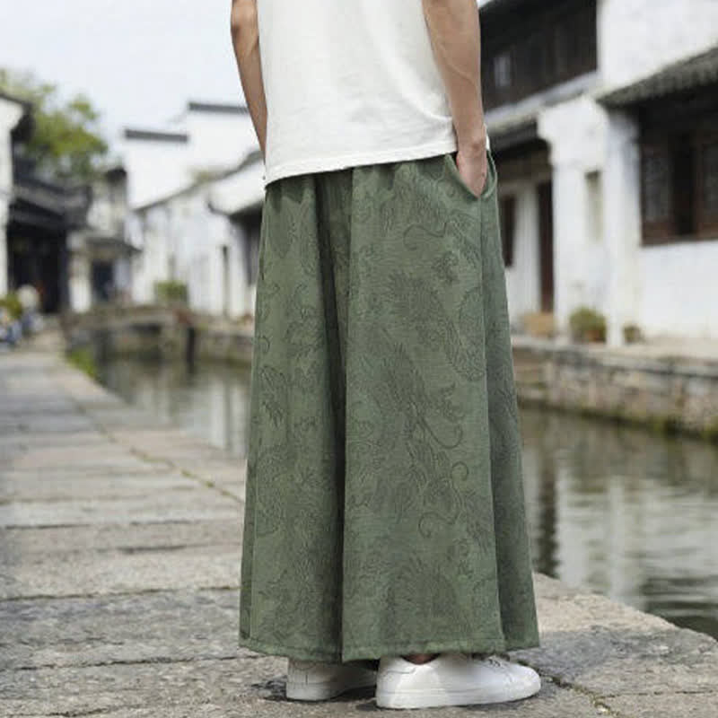 Buddha Stones Summer Casual Tang Style Drawstring Dragon Ankle Pants Men's Wide Leg Pants - image 4