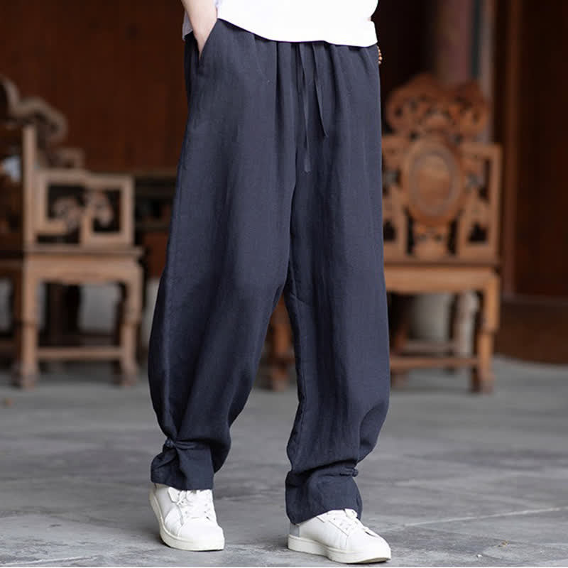 Buddha Stones Summer Casual Vintage Drawstring Elastic Waist Solid Ankle Pants Men's Tapered Pants - image 21