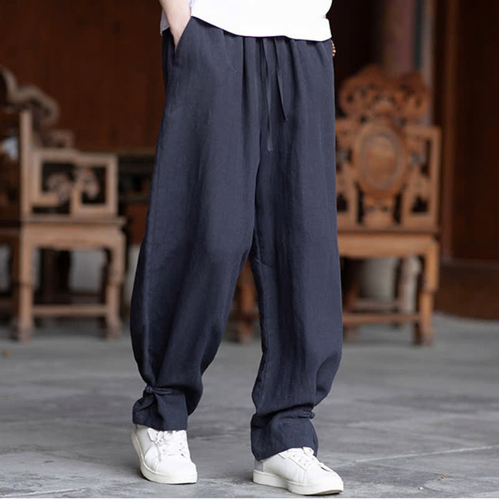 Buddha Stones Summer Casual Vintage Drawstring Elastic Waist Solid Ankle Pants Men's Tapered Pants - image 21