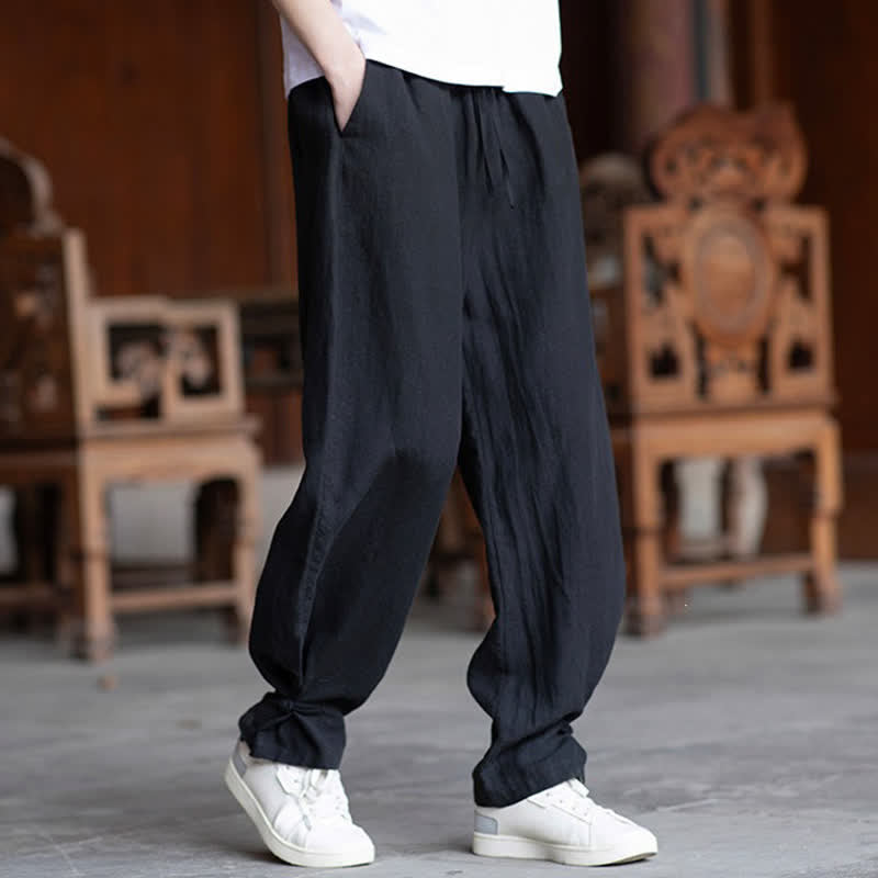 Buddha Stones Summer Casual Vintage Drawstring Elastic Waist Solid Ankle Pants Men's Tapered Pants - image 13