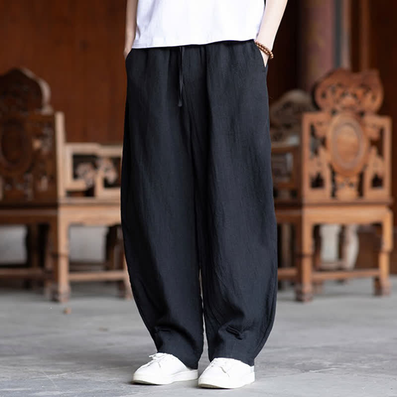 Buddha Stones Summer Casual Vintage Drawstring Elastic Waist Solid Ankle Pants Men's Tapered Pants - image 12