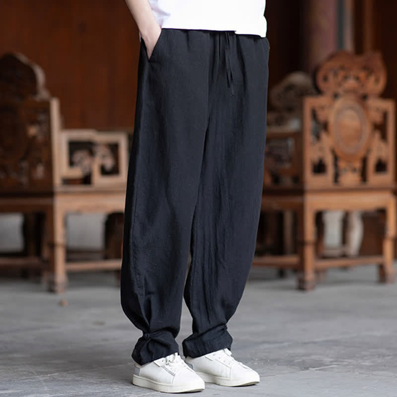 Buddha Stones Summer Casual Vintage Drawstring Elastic Waist Solid Ankle Pants Men's Tapered Pants - image 16