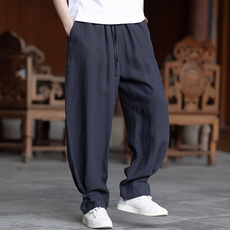 Buddha Stones Summer Casual Vintage Drawstring Elastic Waist Solid Ankle Pants Men's Tapered Pants - image 28