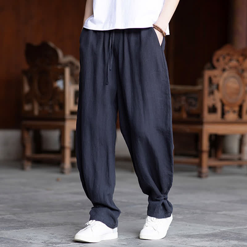 Buddha Stones Summer Casual Vintage Drawstring Elastic Waist Solid Ankle Pants Men's Tapered Pants - MidnightBlue - US/UK/AU46，EU56 (5XL) - image 20