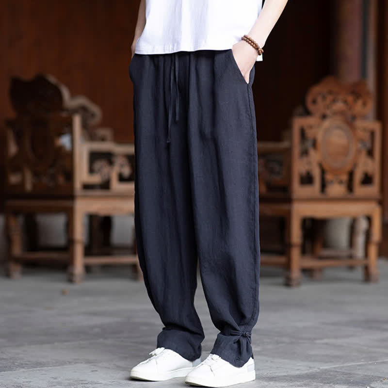 Buddha Stones Summer Casual Vintage Drawstring Elastic Waist Solid Ankle Pants Men's Tapered Pants - image 27
