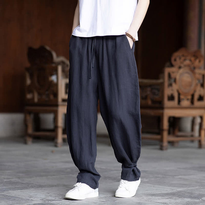 Buddha Stones Summer Casual Vintage Drawstring Elastic Waist Solid Ankle Pants Men's Tapered Pants - image 22