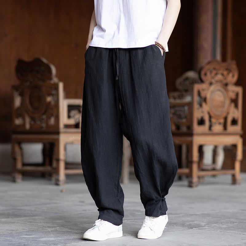 Buddha Stones Summer Casual Vintage Drawstring Elastic Waist Solid Ankle Pants Men's Tapered Pants - image 25