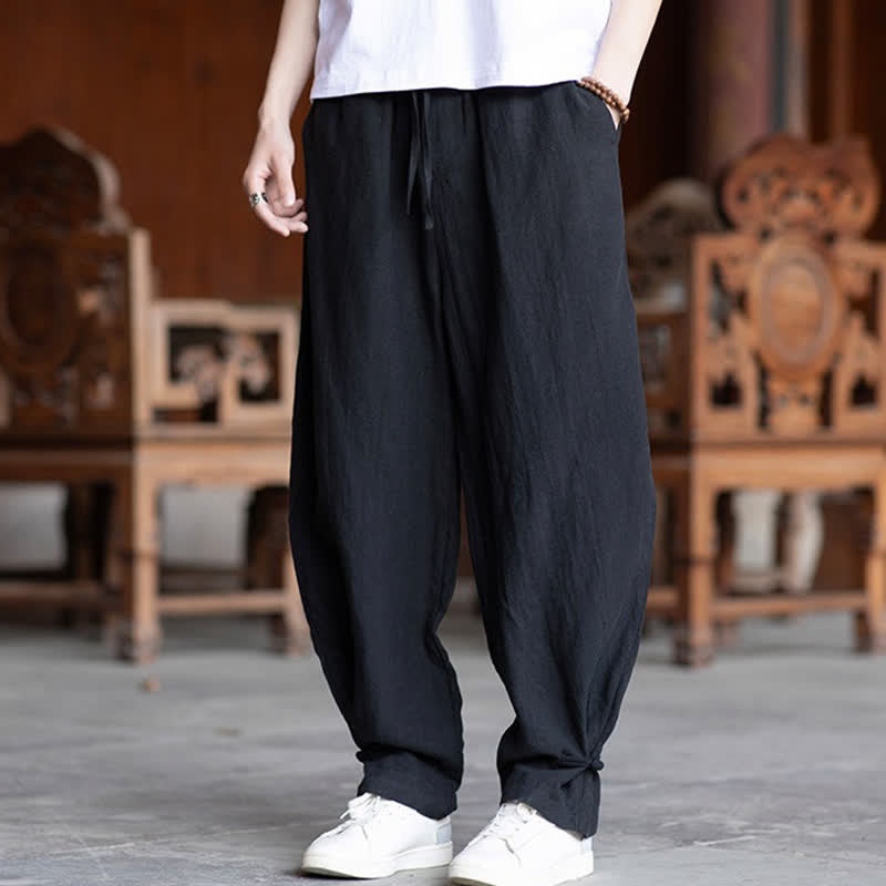 Buddha Stones Summer Casual Vintage Drawstring Elastic Waist Solid Ankle Pants Men's Tapered Pants - image 18