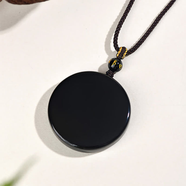 Buddha Stones Black Obsidian Round Shape Protection Braided Rope Necklace - image 1