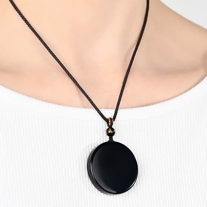 Buddha Stones Black Obsidian Round Shape Protection Braided Rope Necklace - image 4