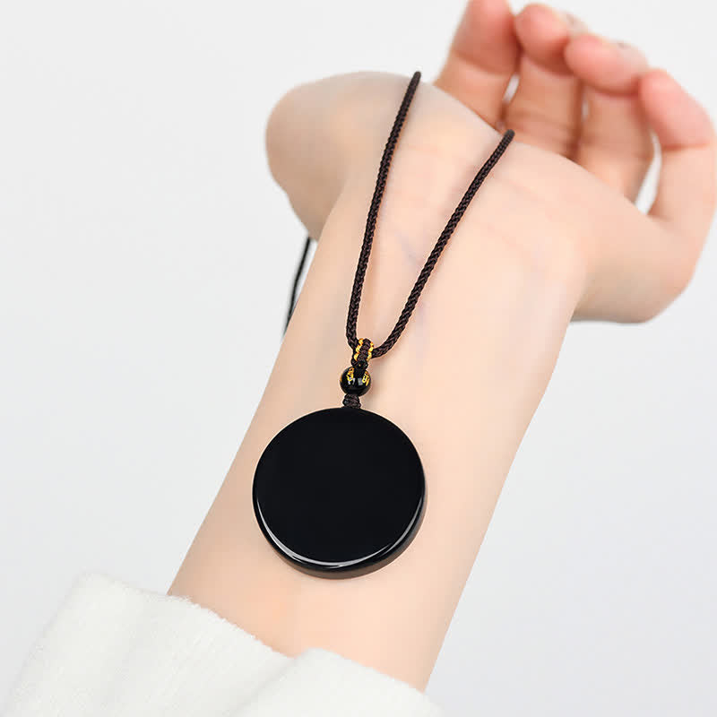 Buddha Stones Black Obsidian Round Shape Protection Braided Rope Necklace - image 12