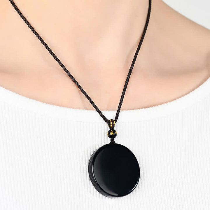 Buddha Stones Black Obsidian Round Shape Protection Braided Rope Necklace - image 13