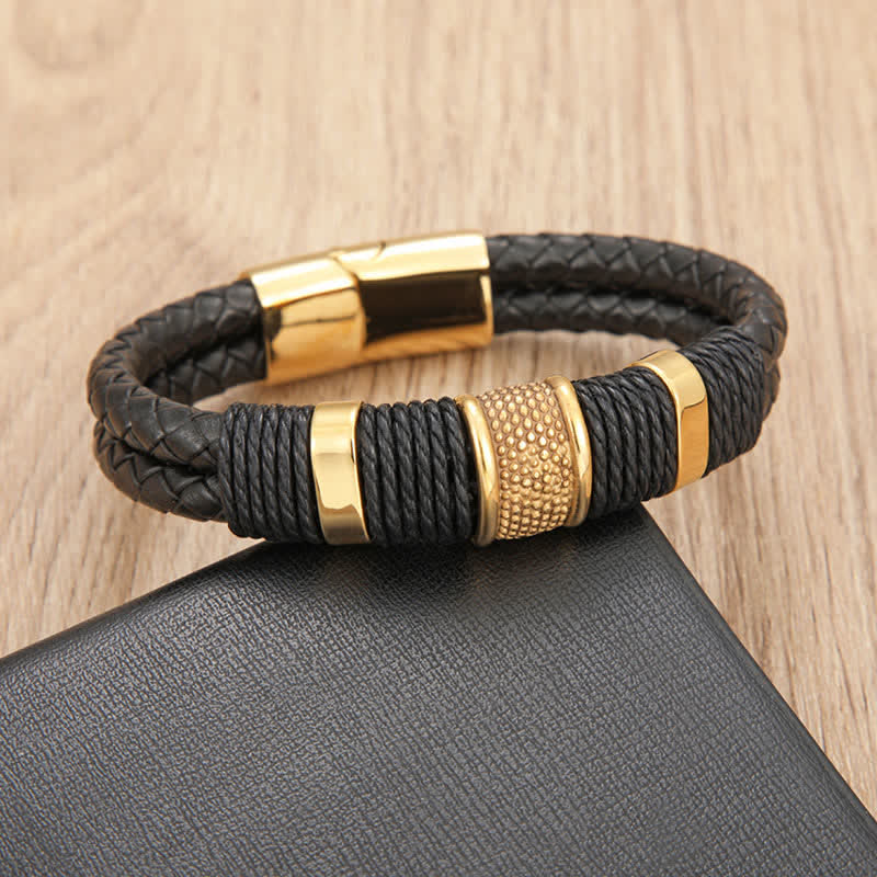 Buddha Stones Leather Hand-Woven Strength Double Layer Braided Bracelet - image 7