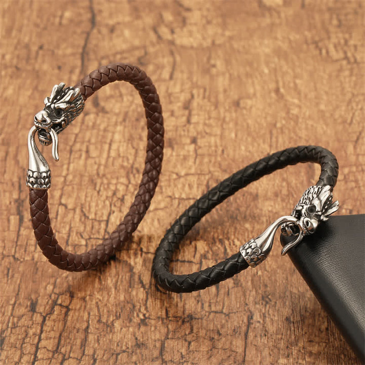 Buddha Stones Braided Leather Dragon Strength Punk Bracelet - image 10