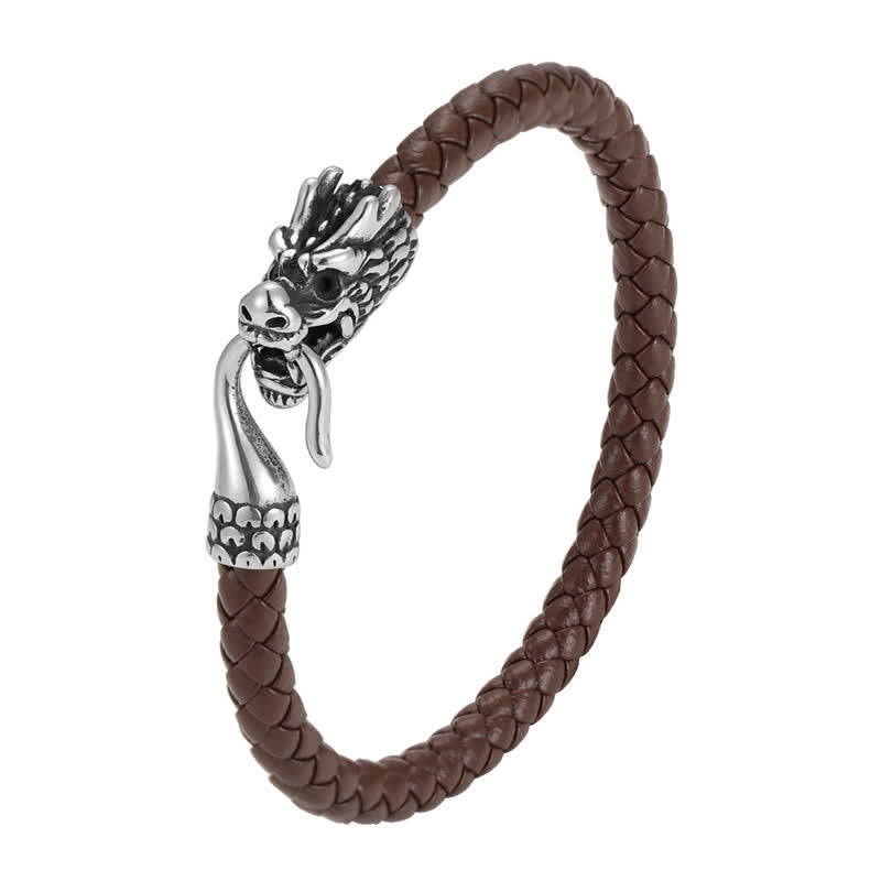 Buddha Stones Braided Leather Dragon Strength Punk Bracelet - image 9