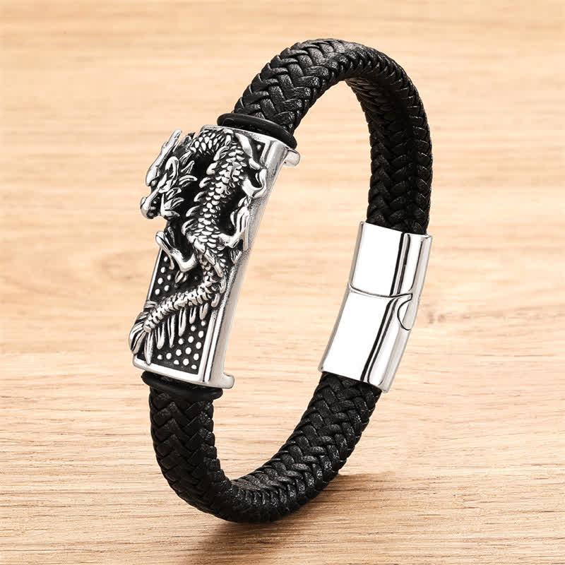 Buddha Stones Hand-Woven Dragon Strength Braided Stainless Steel Bracelet - Steel - 7.9–8.3 in (20–21 cm) - image 0