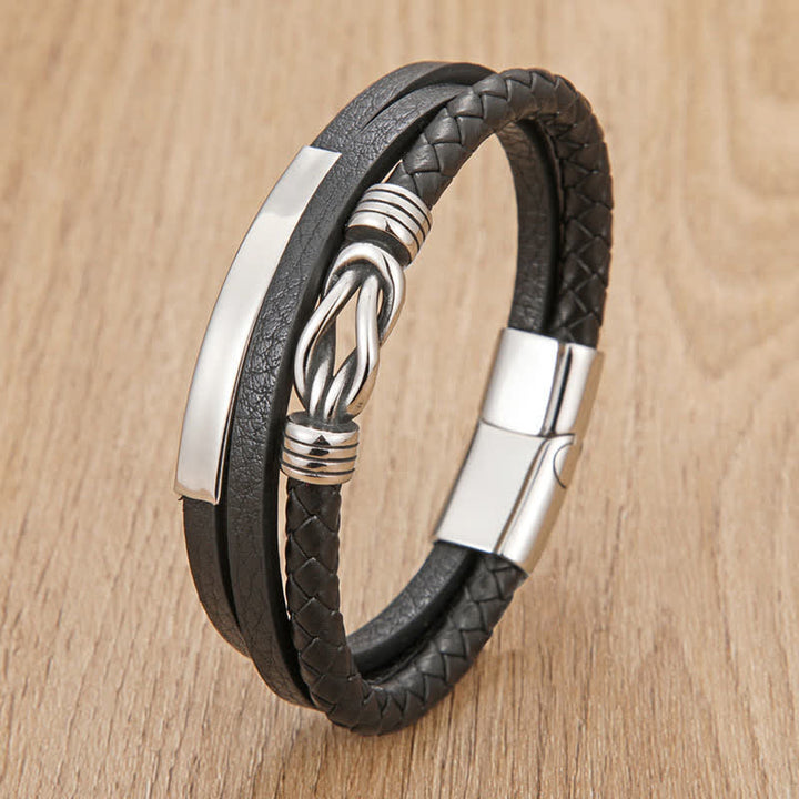 Buddha Stones Leather Braided Protection Geometric Magnetic Clasp Bracelet - Black - 7.9–8.3 in (20–21 cm) - image 0