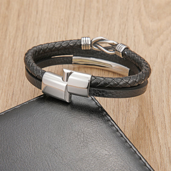 Buddha Stones Leather Braided Protection Geometric Magnetic Clasp Bracelet - image 2