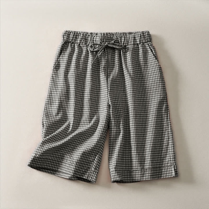 Buddha Stones Summer Vintage Drawstring Plaid Cotton Women's Shorts - Black - US14，UK/AU18，EU46 (3XL) - image 7