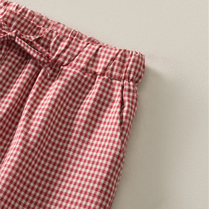 Buddha Stones Summer Vintage Drawstring Plaid Cotton Women's Shorts - image 4