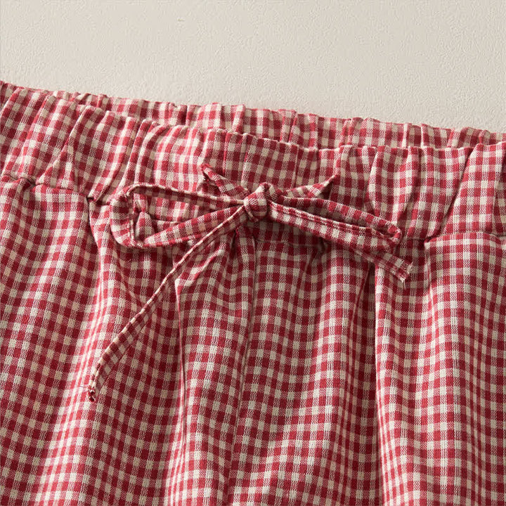 Buddha Stones Summer Vintage Drawstring Plaid Cotton Women's Shorts - image 3