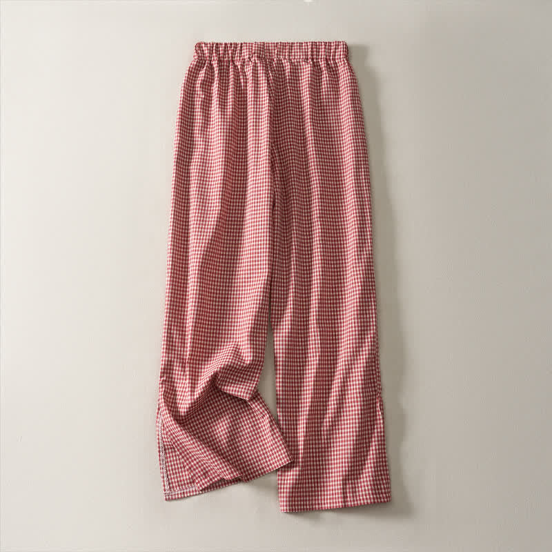 Buddha Stones Spring Summer Casual Vintage Drawstring Plaid Cotton Cropped Pants Women's Straight Leg Pants With Pockets - image 1