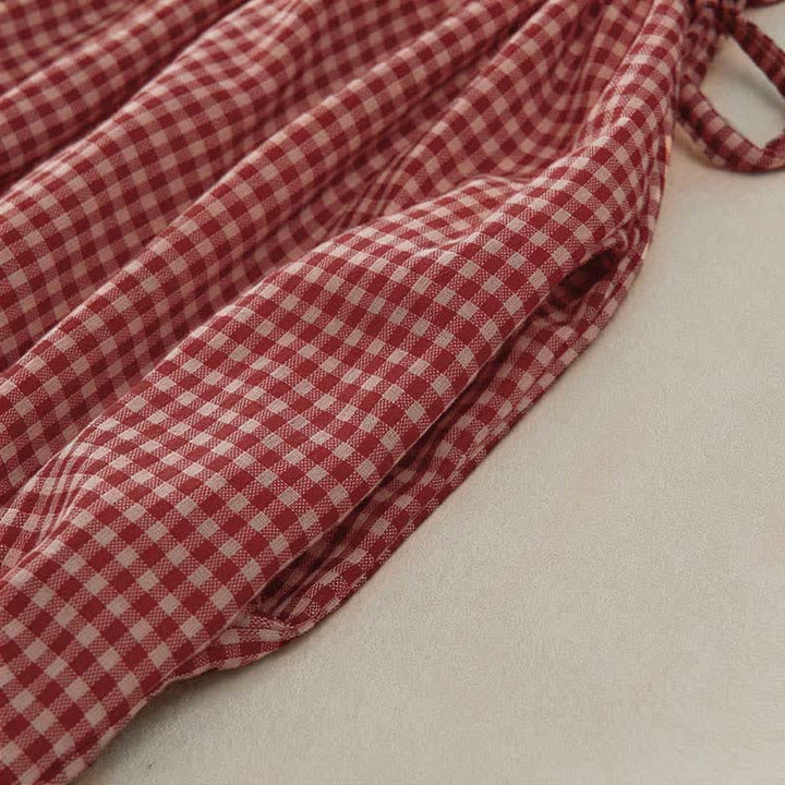 Buddha Stones Summer Vintage Drawstring Plaid Cotton Women's Summer Sleeveless Dress With Pockets - image 10