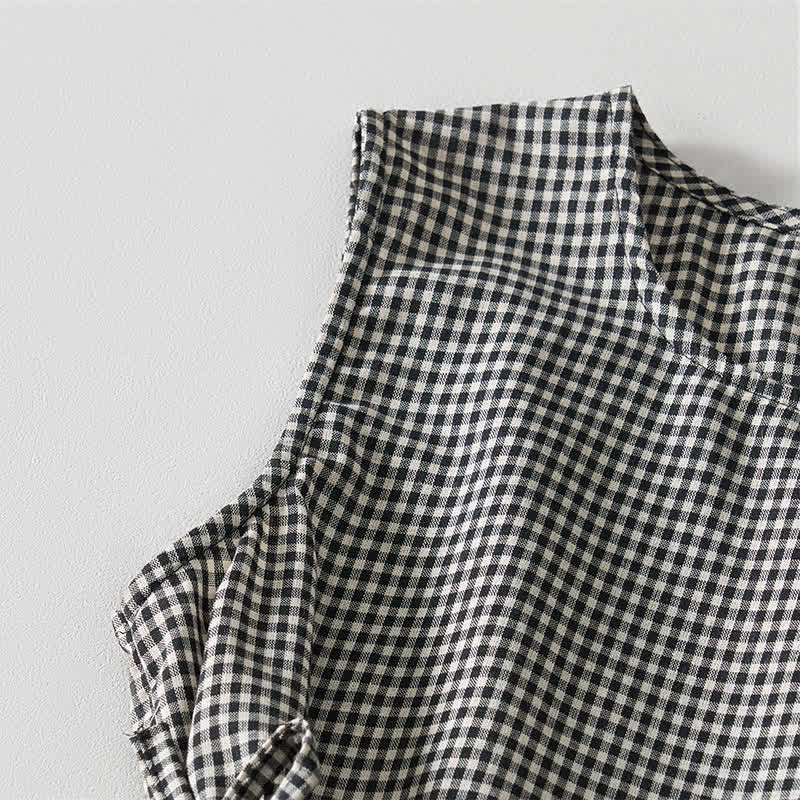 Buddha Stones Summer Vintage Drawstring Plaid Cotton Women's Summer Sleeveless Dress With Pockets - image 1