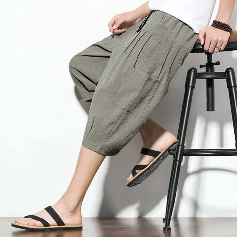Buddha Stones Summer Casual Minimalist Drawstring Solid Men's Cropped Pants With Pocket - image 19