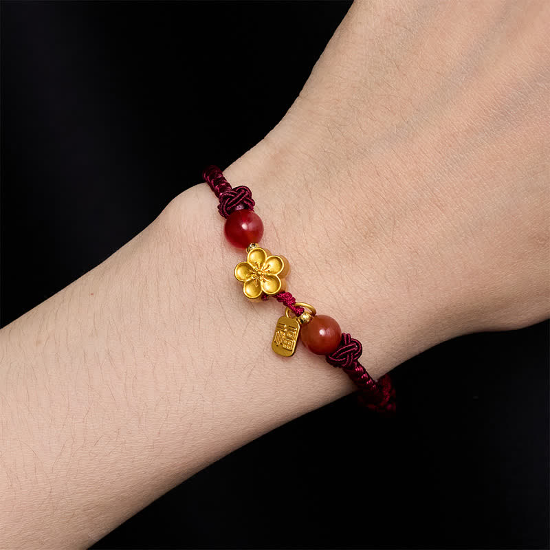 Buddha Stones Copper Peach Blossoms Fu Character Good Fortune Red String Charm Bracelet - image 2
