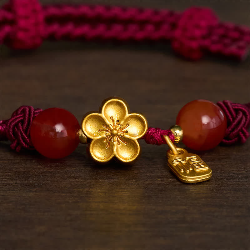 Buddha Stones Copper Peach Blossoms Fu Character Good Fortune Red String Charm Bracelet - image 3